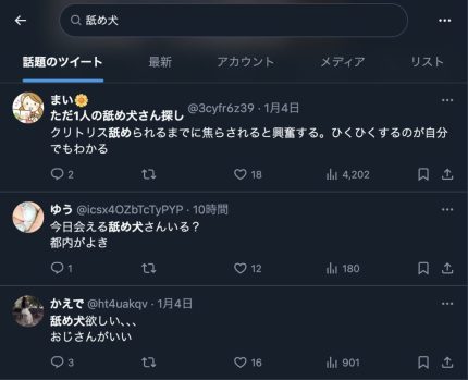 X(Twitter)で舐め犬を探す女性
